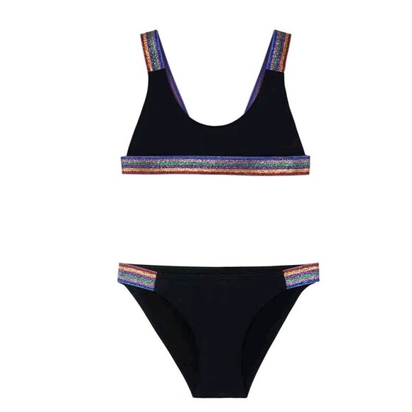 PQ PilyQ Girls Midnight Gold Rainbow Elastic Bikini Sz 16